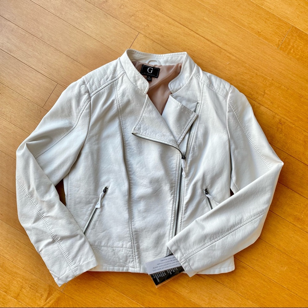 NWT G by Giuliana white faux leather moto jacket